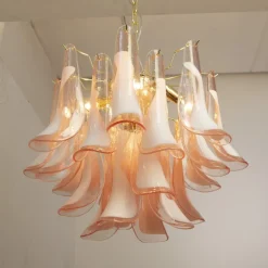 Best Pamono Petal Chandelier in Pink and White Murano Glass, Italy, 1990s