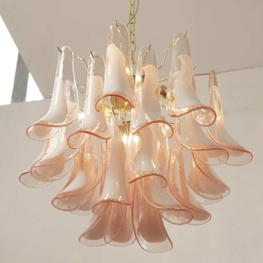 Best Pamono Petal Chandelier in Pink and White Murano Glass, Italy, 1990s