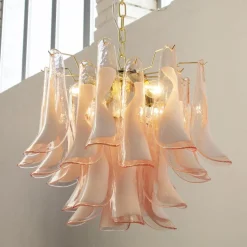Best Pamono Petal Chandelier in Pink and White Murano Glass, Italy, 1990s