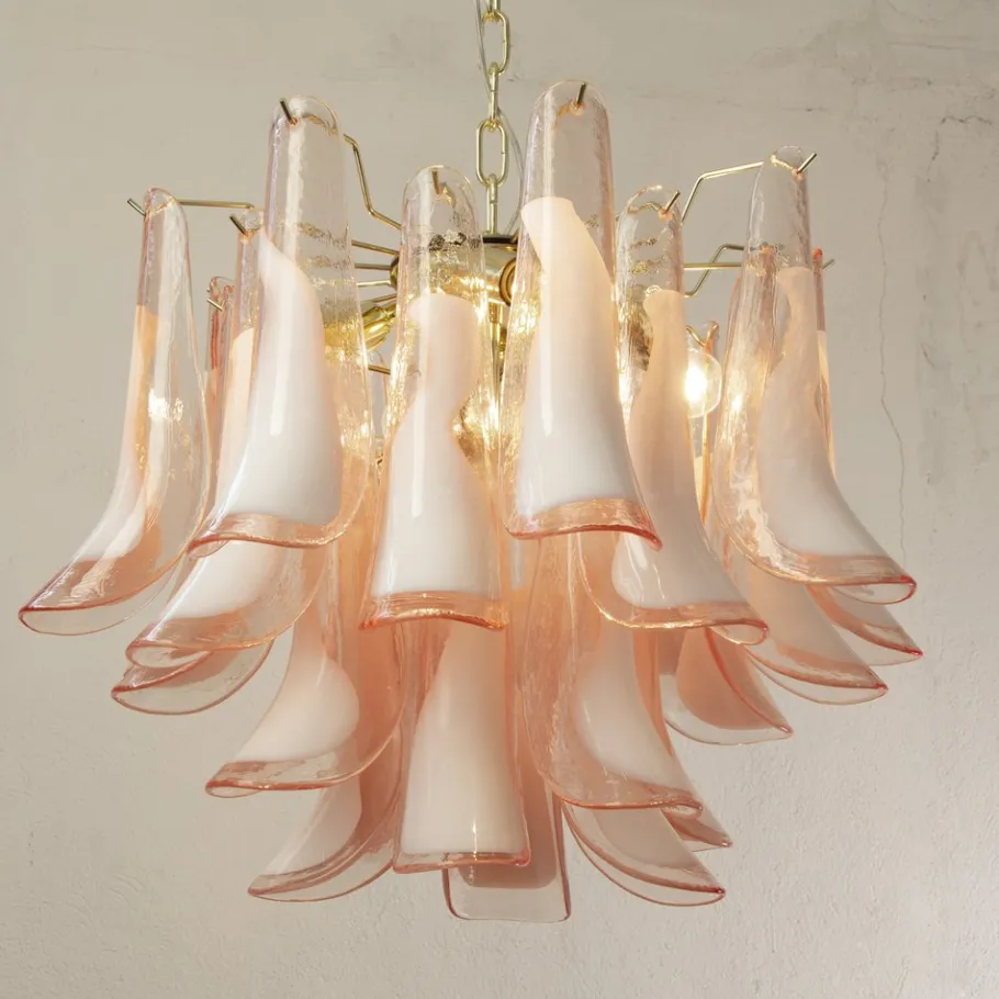 Best Pamono Petal Chandelier in Pink and White Murano Glass, Italy, 1990s