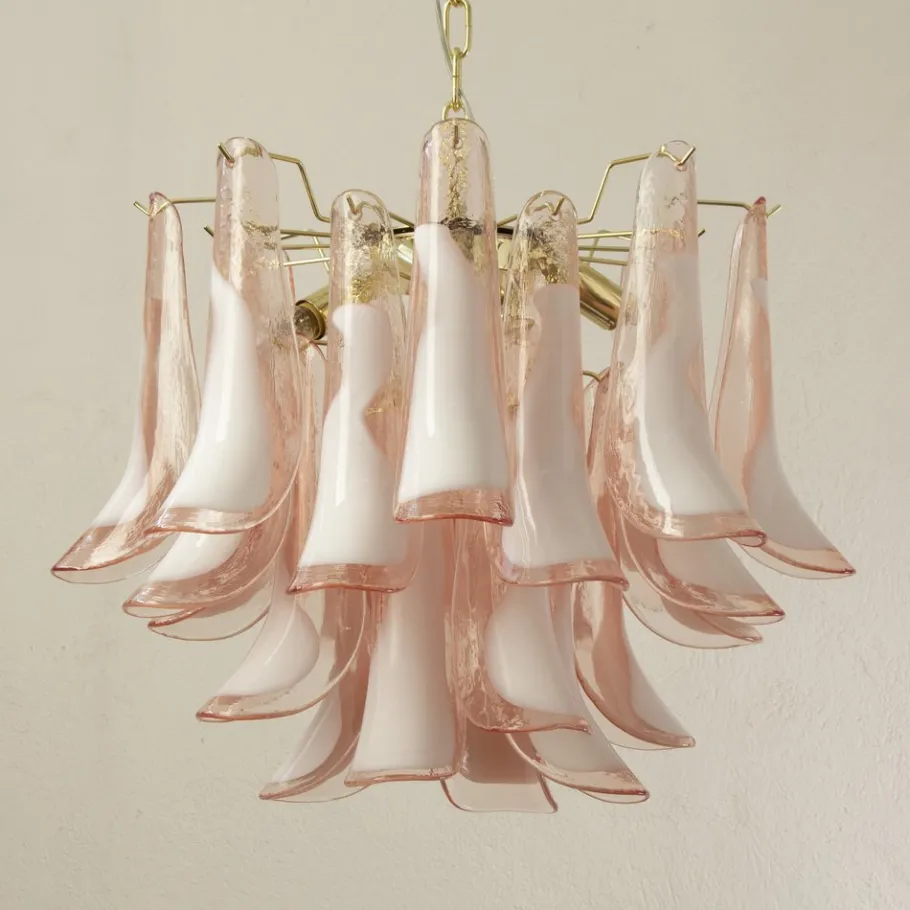 Best Pamono Petal Chandelier in Pink and White Murano Glass, Italy, 1990s