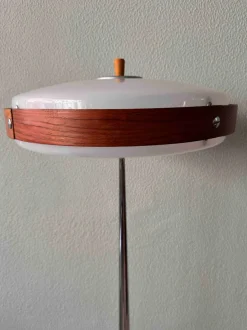 Clearance Pamono Phase Eclipse S Dimmable Floor Lamp in Chrome & Wood by Luis Pérez De La Oliva for Fase, 1966