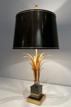 Clearance Pamono Pineapple Lamp in Gilded Metal and Black Lacquer in the style of Maison Charles