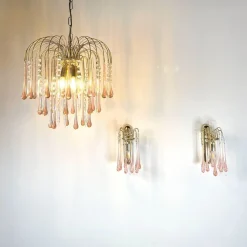 Sale Pamono Pink Murano Glass Teardrop Wall Lamps, Set of 2