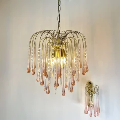 Sale Pamono Pink Murano Glass Teardrop Wall Lamps, Set of 2