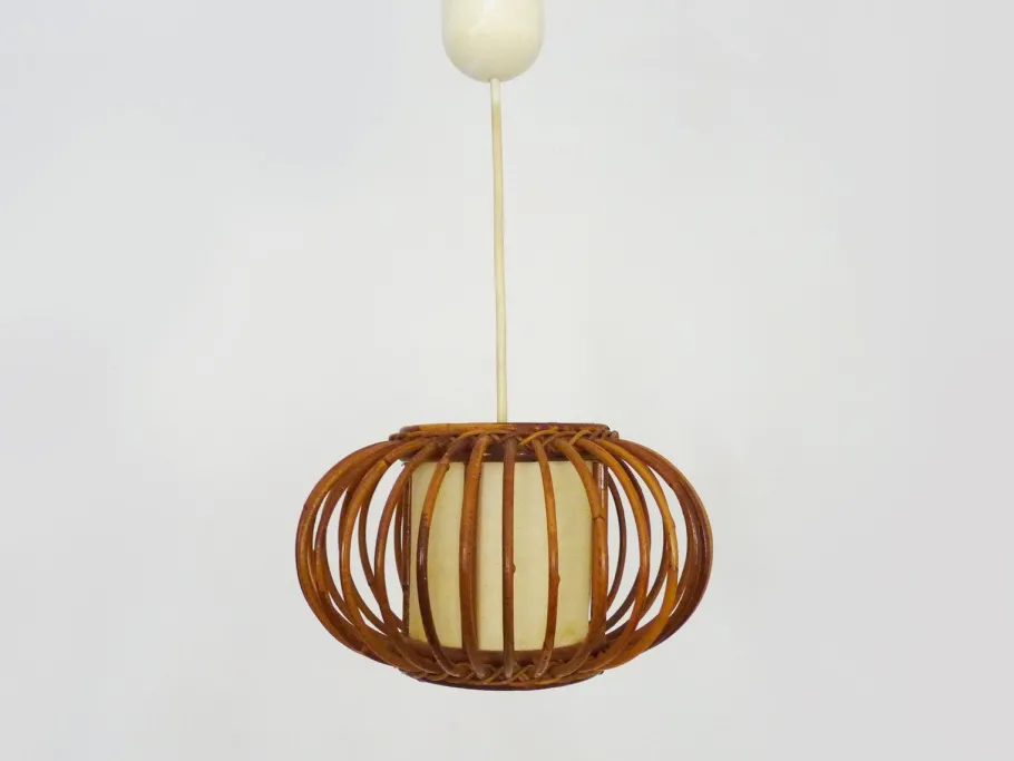 Sale Pamono Rattan and Bamboo Pendant Light attributed to Louis Sognot, 1950s