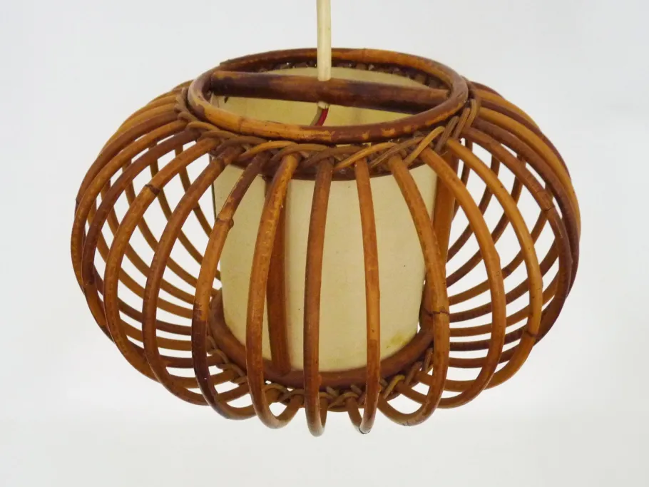 Sale Pamono Rattan and Bamboo Pendant Light attributed to Louis Sognot, 1950s