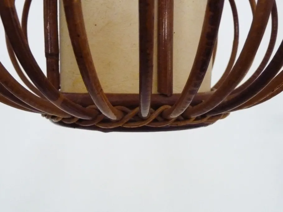 Sale Pamono Rattan and Bamboo Pendant Light attributed to Louis Sognot, 1950s