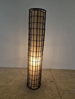 New Pamono Rattan and Fabric Floor Lamp, 1950s