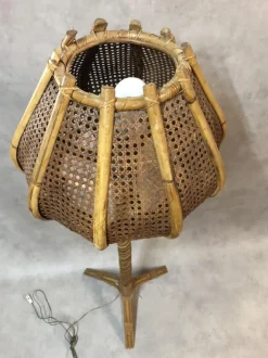 Hot Pamono Rattan Tulip Floor Lamp, 1960s
