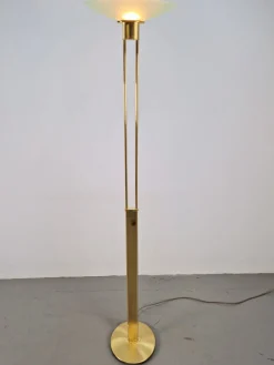 Outlet Pamono Regency Model 2517-1-P1 Torchiere Floor Lamp in Brass and Venetian Glass from Holtkotter, 1980s