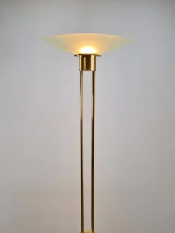 Outlet Pamono Regency Model 2517-1-P1 Torchiere Floor Lamp in Brass and Venetian Glass from Holtkotter, 1980s