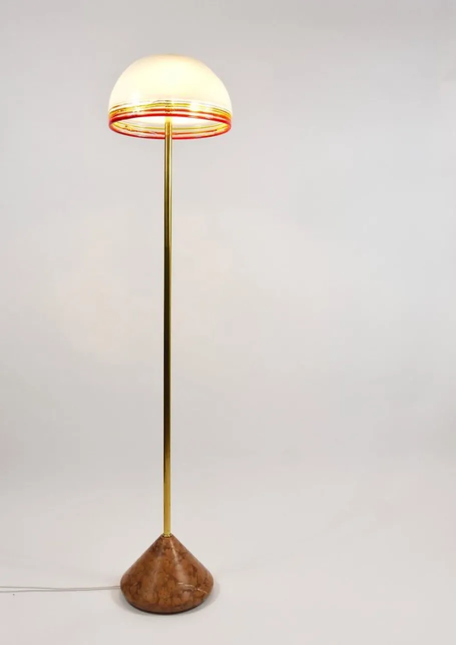 Sale Pamono Roberto Pamio Febo Floor Lamp in Marble, Brass & Murano Glass attributed to Leucos, Italy, 1970s