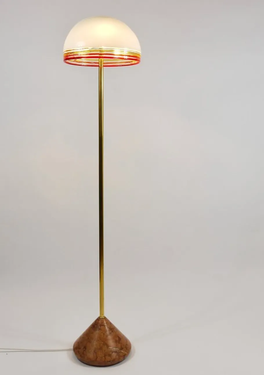 Sale Pamono Roberto Pamio Febo Floor Lamp in Marble, Brass & Murano Glass attributed to Leucos, Italy, 1970s