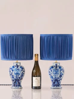 Best Pamono Royal Delft Blue Louis XV Table Lamps, New Pleated Lampshades, Set of 2