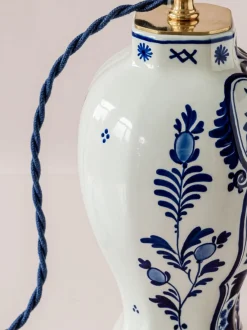 Best Pamono Royal Delft Blue Louis XV Table Lamps, New Pleated Lampshades, Set of 2