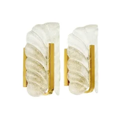 Sale Pamono Scandinavian Glass and Brass Leaf Wall Lights by Carl Fagerlund for Orrefors, 1960s, Set of 2