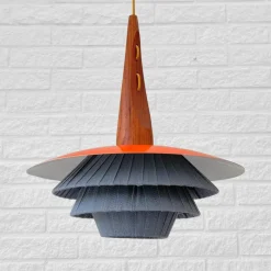 Online Pamono Scandinavian Pendant Lamp in Teak and Metal, 1950s