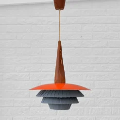 Online Pamono Scandinavian Pendant Lamp in Teak and Metal, 1950s