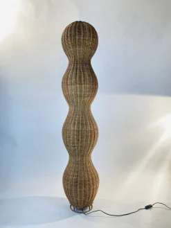 Sale Pamono Sculptural Floor Lamp in Wicker & Rattan