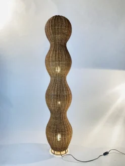 Sale Pamono Sculptural Floor Lamp in Wicker & Rattan