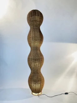Sale Pamono Sculptural Floor Lamp in Wicker & Rattan