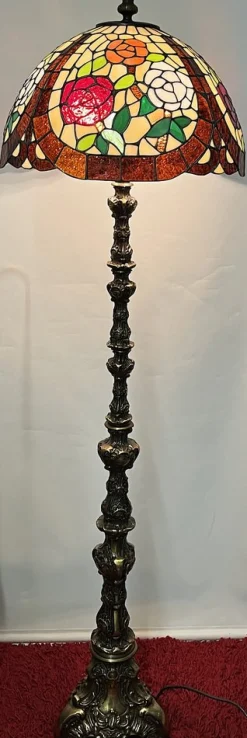 New Pamono Single Brass Tiffany Shade Floor Lamp from Unbekannt, 1950s