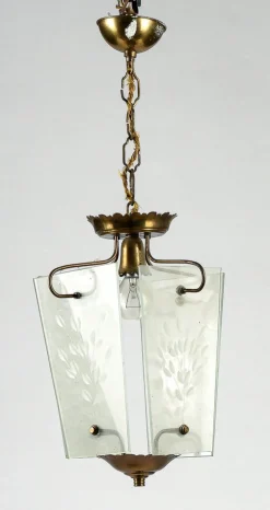 Best Pamono Single-Light Chandelier in Ground Glass in the shape of an Isosceles Trapezium, Italy, 1950