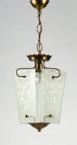 Best Pamono Single-Light Chandelier in Ground Glass in the shape of an Isosceles Trapezium, Italy, 1950