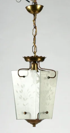 Best Pamono Single-Light Chandelier in Ground Glass in the shape of an Isosceles Trapezium, Italy, 1950