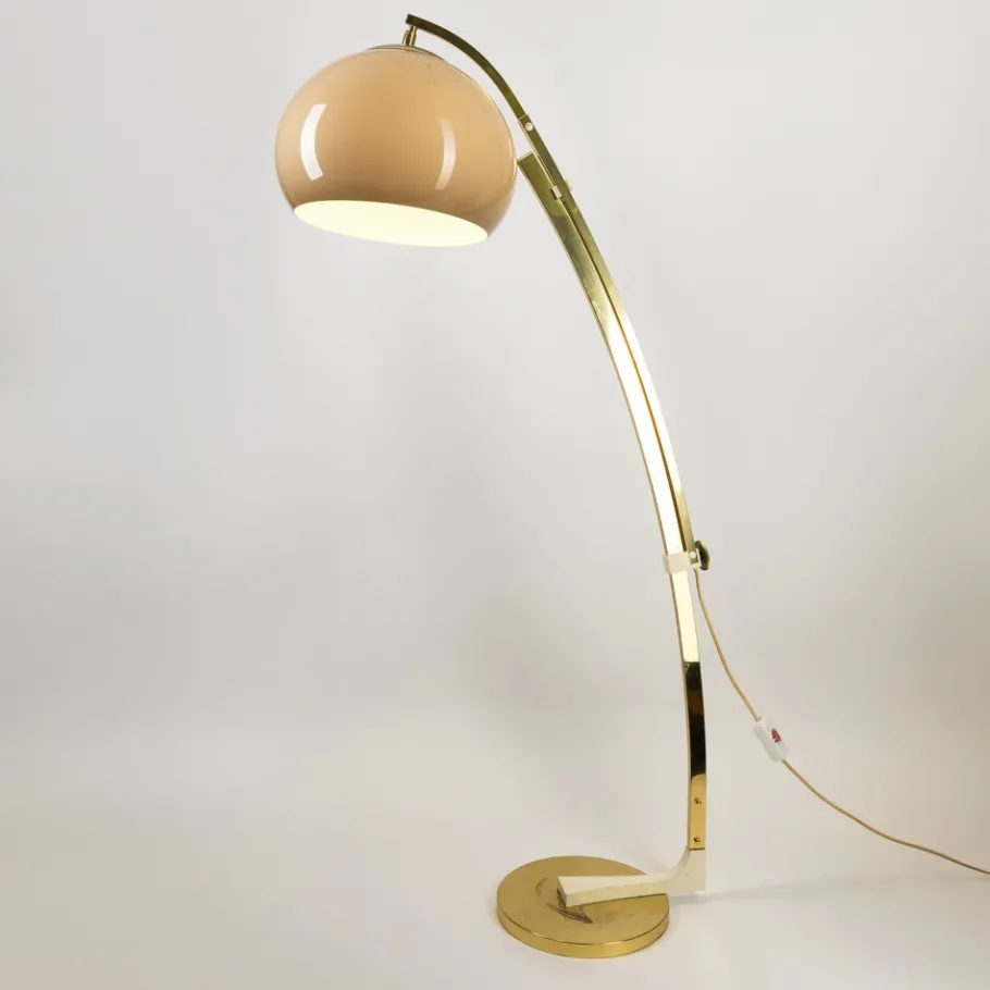 Pamono Space Age German Adjustable Floor Lamp / Arc Lamp in Brass from Sölken Leuchten, 1960s