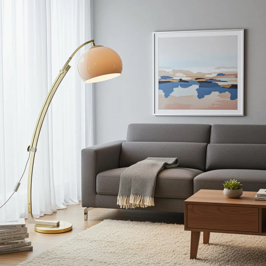 Pamono Space Age German Adjustable Floor Lamp / Arc Lamp in Brass from Sölken Leuchten, 1960s