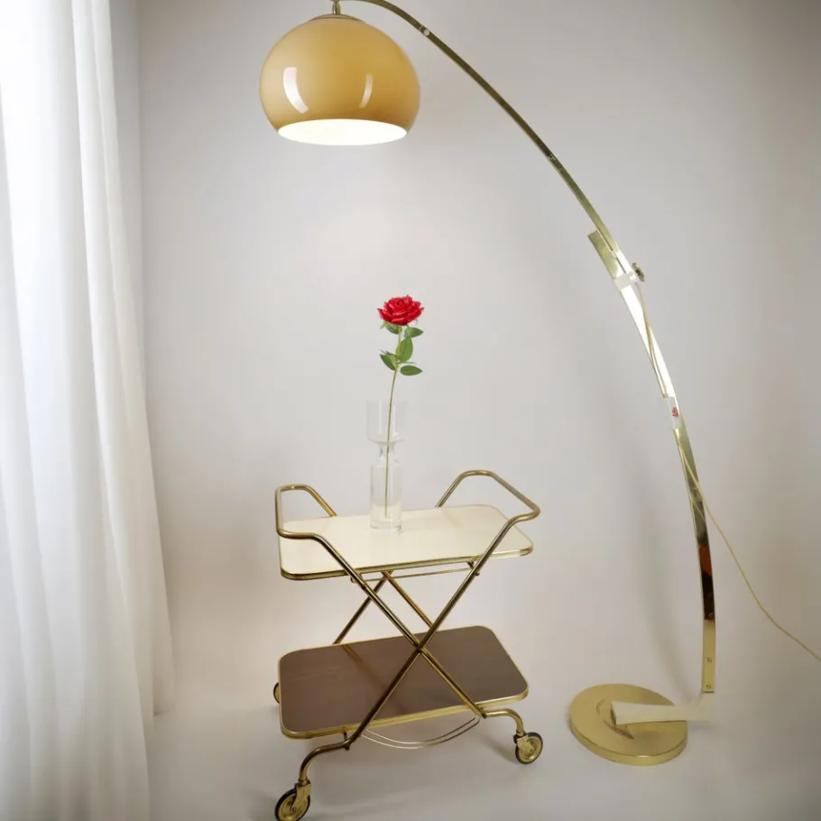 Pamono Space Age German Adjustable Floor Lamp / Arc Lamp in Brass from Sölken Leuchten, 1960s