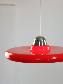 Best Pamono Space Age Saucer Pendant in Red Acrylic Glass from Guzzini, 1960s