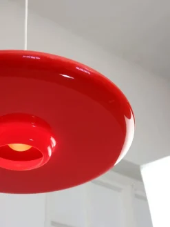 Best Pamono Space Age Saucer Pendant in Red Acrylic Glass from Guzzini, 1960s