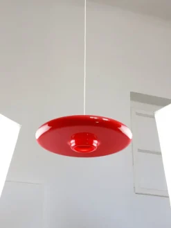 Best Pamono Space Age Saucer Pendant in Red Acrylic Glass from Guzzini, 1960s