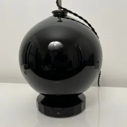 Best Pamono Spherical Desk Lamp in Black Opaline Glass in the style of Jacques Adnet, France, 1930s