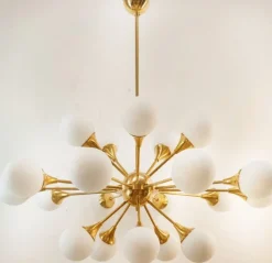 Best Pamono Sputnik Chandelier in Brass with Spherical Glass Shades