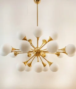Best Pamono Sputnik Chandelier in Brass with Spherical Glass Shades