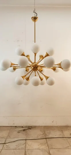 Best Pamono Sputnik Chandelier in Brass with Spherical Glass Shades
