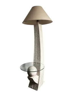 Outlet Pamono Stone Sphere Floor Lamp with Glass Table