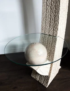 Outlet Pamono Stone Sphere Floor Lamp with Glass Table