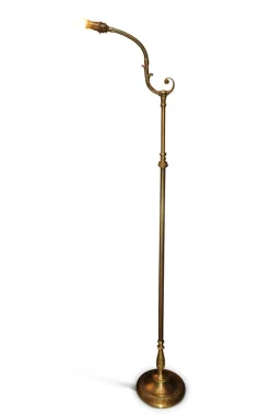 Online Pamono Swedish Empire Brass EB 5508 Floor Lamp with Angled Gooseneck & Floral Embellishments by Einar Bäckström, 1950s