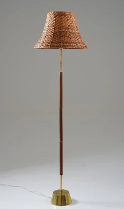 Outlet Pamono Swedish Floor Lamp in Brass and Teak by Stilarmatur Boréns, 1960s