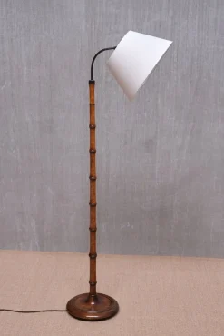 Online Pamono Swedish Modern Birch Faux Bamboo Floor Lamp with Ivory Adjustable Shade, 1940s