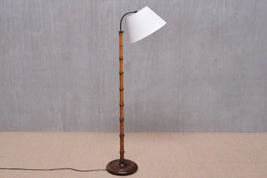 Online Pamono Swedish Modern Birch Faux Bamboo Floor Lamp with Ivory Adjustable Shade, 1940s