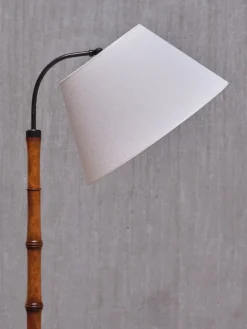 Online Pamono Swedish Modern Birch Faux Bamboo Floor Lamp with Ivory Adjustable Shade, 1940s