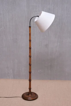 Online Pamono Swedish Modern Birch Faux Bamboo Floor Lamp with Ivory Adjustable Shade, 1940s
