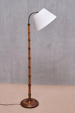 Online Pamono Swedish Modern Birch Faux Bamboo Floor Lamp with Ivory Adjustable Shade, 1940s