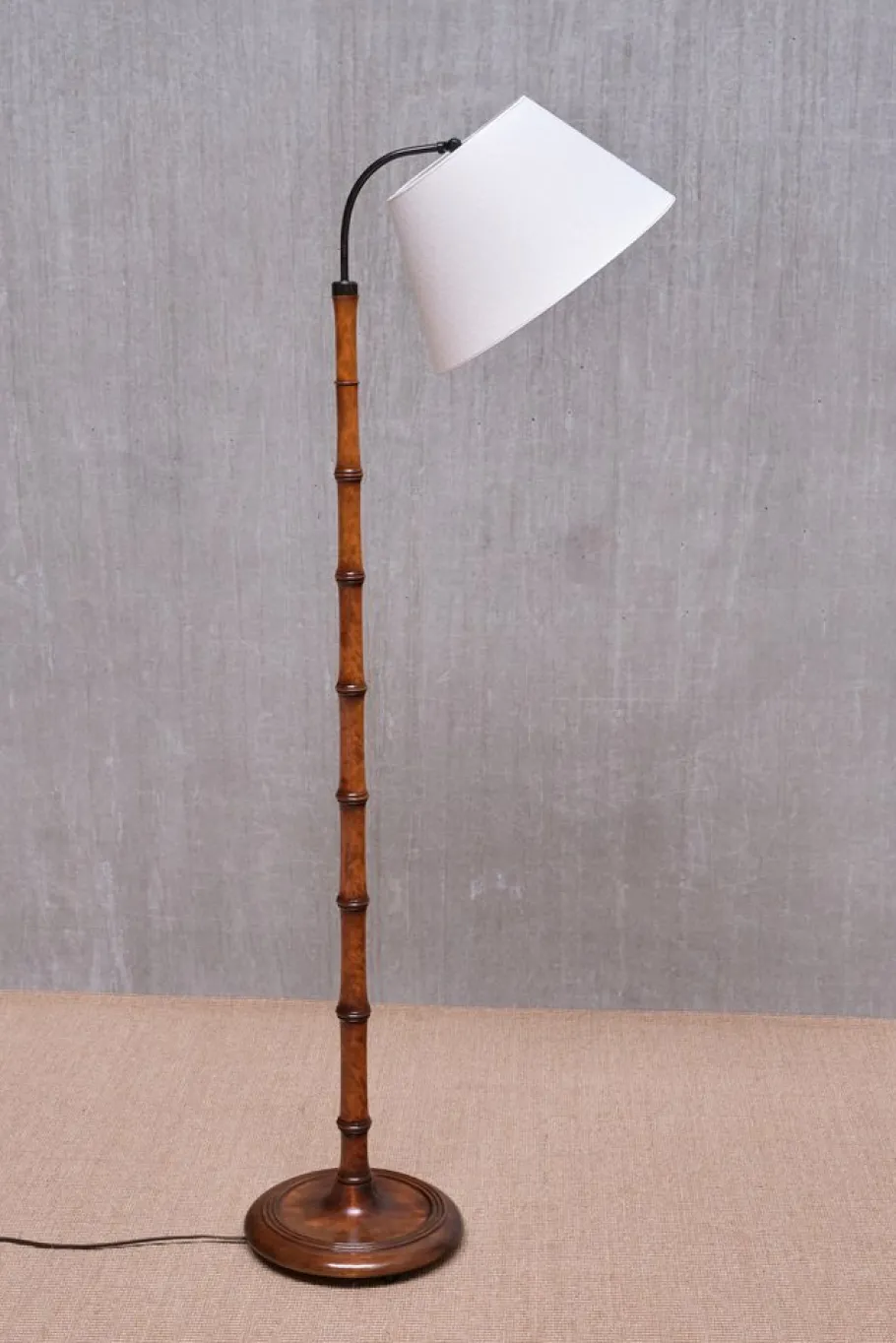 Online Pamono Swedish Modern Birch Faux Bamboo Floor Lamp with Ivory Adjustable Shade, 1940s